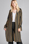 Ladies fashion long sleeve notched collar side slit multi stripe long jacket