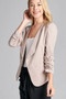 Ladies fashion 3/4 shirring sleeve open front woven jacket
