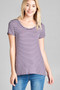 Ladies fashion short sleeve scoop neck stripe rayon spandex top