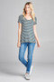 Ladies fashion short sleeve scoop neck stripe rayon spandex top