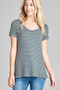 Ladies fashion short sleeve scoop neck stripe rayon spandex top