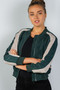 Ladies fashion color block stand collar zipper long sleeve bomber jacket