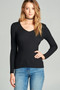 Ladies fashion long sleeve v-neck fitted rib sweater top