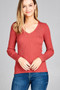 Ladies fashion long sleeve v-neck fitted rib sweater top
