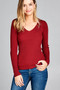 Ladies fashion long sleeve v-neck fitted rib sweater top