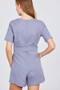 Short Sleeve V-neck Surplice W/waist Belt Stripe Romper