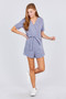 Short Sleeve V-neck Surplice W/waist Belt Stripe Romper