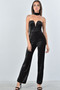 Ladies fashion black velvet plunging neck choker velvet jumpsuit