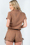 Ladies fashion button down closure lace-up side drawstring romper