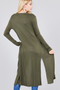 Ladies fashion plus size long sleeve open front side slit long length rayon spandex rib cardigan