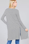 Ladies fashion plus size long sleeve open front side slit stripe tunic length rayon spandex rib cardigan