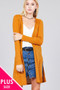 Ladies fashion plus size long sleeve open front side slit tunic length brushed waffle cardigan