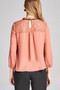 Ladies fashion plus size 3/4 sleeve lace yoke detail w/contrast tie woven top