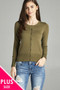 Ladies fashion plus size 3/4 sleeve crew neck cardigan sweater