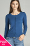 Ladies fashion plus size 3/4 sleeve crew neck cardigan sweater