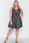 Plus Size Black Lace Print Lace Up Skater Dress