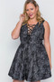 Plus Size Black Lace Print Lace Up Skater Dress