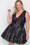 Plus Size Black Floral Lace Mini Skater Dress