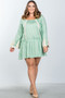 Ladies fashion plus size boho lace trim puff cuff dress