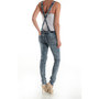 Women's Stone Washed Denim Ripped Overalls