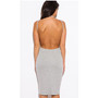 Grey Ribbed Knit Halter Backless Dress