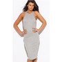 Grey Ribbed Knit Halter Backless Dress