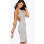 Grey Ribbed Knit Halter Backless Dress