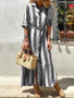 Women Striped Turn-Down Collar Button Down Long Sleeve Dress