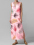 Women V-Neck Floral Print Button Down Sleeveless Dress
