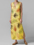 Women V-Neck Floral Print Button Down Sleeveless Dress