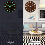 Wooden Wall Clock Glow In The Dark Silent Quartz Indoor Living Room Luminous