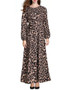 Leopard Printed Long Sleeve Maxi Dress