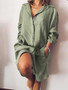 Women Long Sleeve V-neck Button Pocket Dress