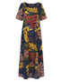 Women Crew Neck Floral Cotton Vintage Maxi Dress