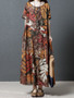 Women Crew Neck Floral Cotton Vintage Maxi Dress