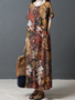 Women Crew Neck Floral Cotton Vintage Maxi Dress