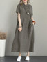 Women Casual Button Down Casual Loose Short Sleeve Dress