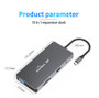 Blueendless 10 In 1 USB-C Hub Docking Station Adapter With 3 * USB 3.0 / 60W Type-C PD / 4K HD Display Video Output / 1080P VGA / RJ45 Network Port / 3.5mm Audio Jack / Memory Card Readers