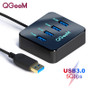 QGeeM USB Hub Docking Station Adapter With 4 * USB 3.0 5Gbps Data Transmission For Laptop PC (Black)