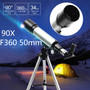 IPRee® 90X F36050M 50mm Monocular Telescope Astronomical Refractor Telescope Refractive Eyepieces Tripod Beginners 2.800 Arc Seconds