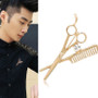 Jewelry Korean Barber Brooch Men's Pin Diamond Emblem Badge Scissors Comb Small Suit Collar Pin