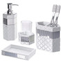 Creative Scents Quilted Mirror Bathroom Accessories Set, 4-Piece, Includes Soap Dispenser, Toothbrush Holder, Tumbler & Soap Dish, Gift Package, Finished in White And Silver Mirrored Accents
