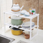 2 Tier Under Sink Expandable Cabinet Shelf Organizer Kitchen Storage Rack