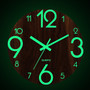 12" Luminous Wall Clock Quartz Wooden Silent Non Ticking Dark Home Room Decor