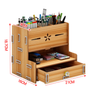 Multifunctional Storage Box Desk Personalized Decoration Wooden Desktop Organizer Cell Phone Holder Desktop Stationary Home Office Supplies Storage Rack with Drawer