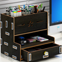 Multifunctional Storage Box Desk Personalized Decoration Wooden Desktop Organizer Cell Phone Holder Desktop Stationary Home Office Supplies Storage Rack with Drawer