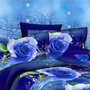 4pcs Suit Polyester Fiber 3D Blue Rose Flower Reactive Dyeing Bedding Sets Queen King Size