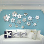 3D Plum Blossom Silver DIY Shape Mirror Wall Stickers Home Wall Bedroom Office Decor
