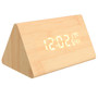 Loskii HC-31 USB Voice Control Wooden Wooden Triangle Temperature LED Digital Alarm Clock Humidity Thermometer