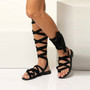 Bohemia Style Summer Flats Sandals Gladiator Cross Strap Sexy Knee High Woman Boots Flat Casual Beach Sandals For Women
